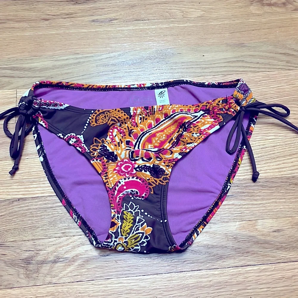 Athleta bikini bottom paisley print brown/orange/raspberry/purple/cream 2 ties - Picture 1 of 6